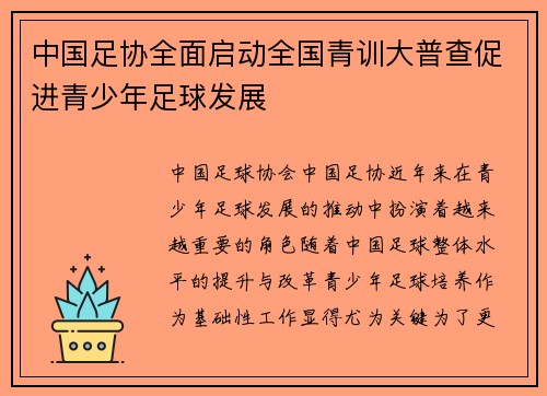 中国足协全面启动全国青训大普查促进青少年足球发展 中国足协全面启动全国青训大普查促进青少年足球发展